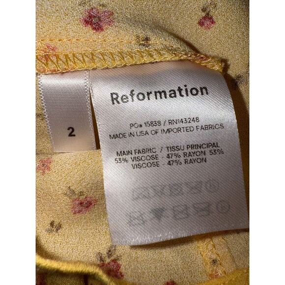 Reformation Birdie Mini Dress Gwen Floral Yellow Pink Puff Sleeve Size 2 - Picture 7 of 8